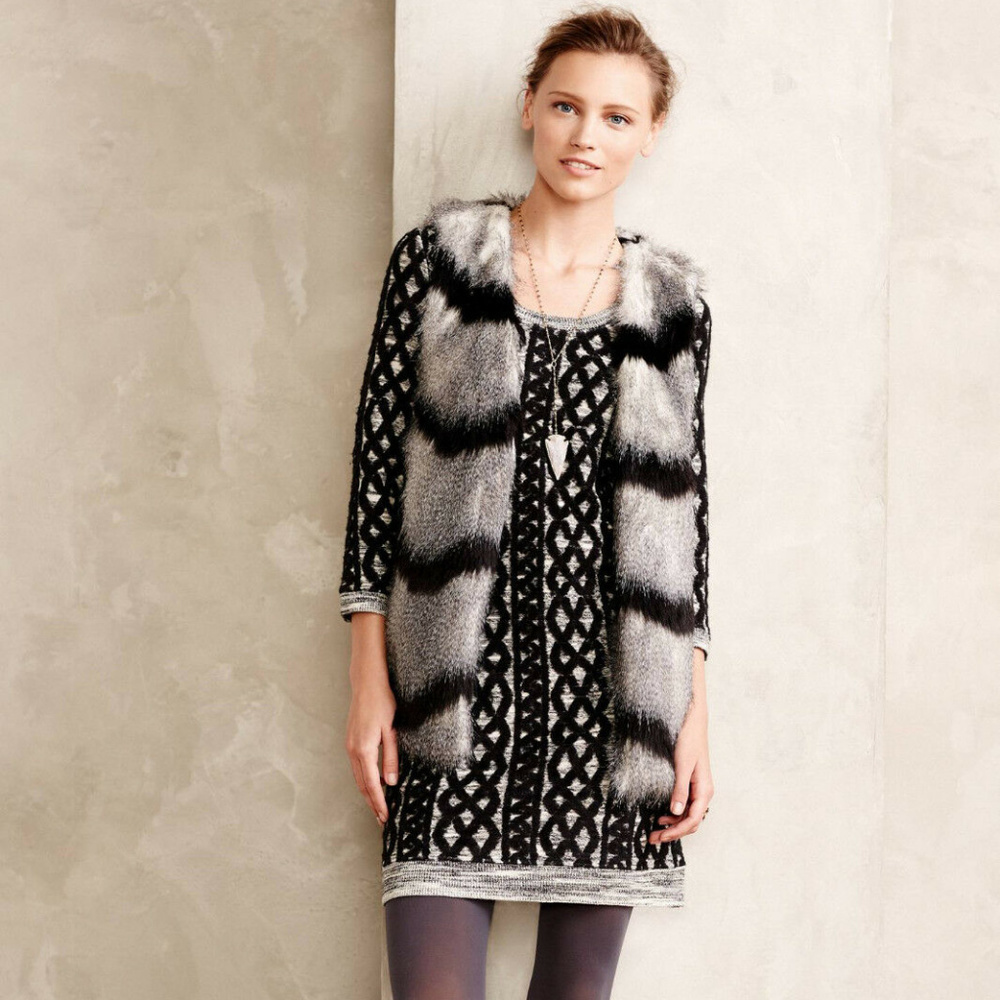 Anthropologie Ostrich Stripe Faux Fur Vest By Elevenses, Size L